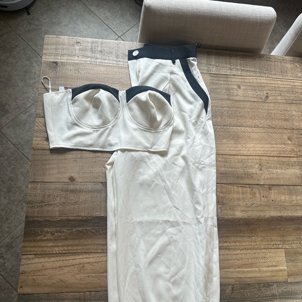 Elegant Cream and Black Women's Pant Set